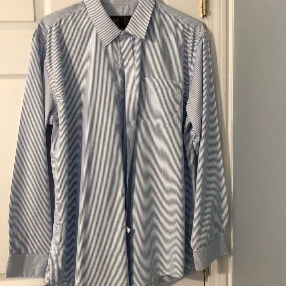A blue long sleeve pinstriped dress shirt from JonathanMartin NWOT